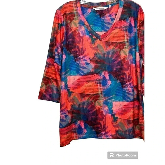 Soft Surroundings Top Petite Large Orange Floral Kulani Tropical Fusion V Neck - Picture 2 of 6